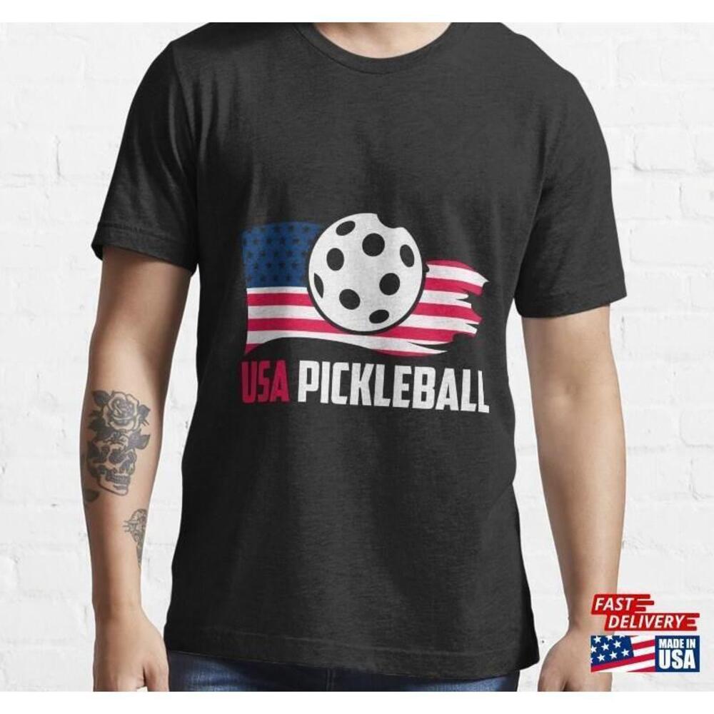 Usa Pickleball American Flag Essential Tshirt Tee